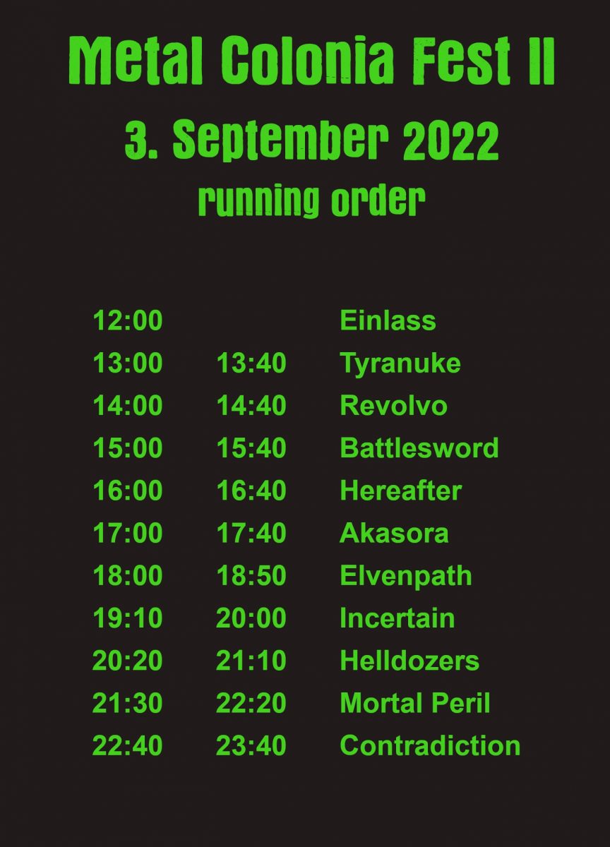 Metal Colonia Fest 2022 Running Order