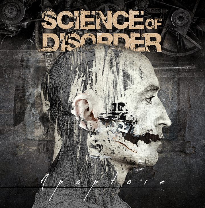 Das CD-Cover von "Apoptose" von Science Of Disorder zeigt einen Kopf im Profil, der als schwarz-weiße Strichzeichnung den Begriff der Apoptose (etwa: Zellselbstmord) am menschlichen Gesicht darstellt. Die symbolische Haut zerfällt, darunter sieht man die Strichzeichung.