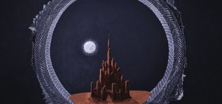 Das Cover zeigt eine stilistierte Nachtlandschaft mit dem Mond oberhalb einer Gebäude-Silhouette. Das Panorama wird gerahmt von einer Schlange oder einem Drachen. Das Wesen aus der ägyptischen Ikonografie (Ouroboros) beißt sich selbst in den Schwanz.