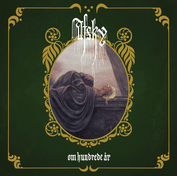 Albumcover von Afsky: Om Hundrede Ar. Das Album zeigt ein ovales Bild mit einer verschleierten Figur, die auf einem Toten liegt und diesen betrauert.