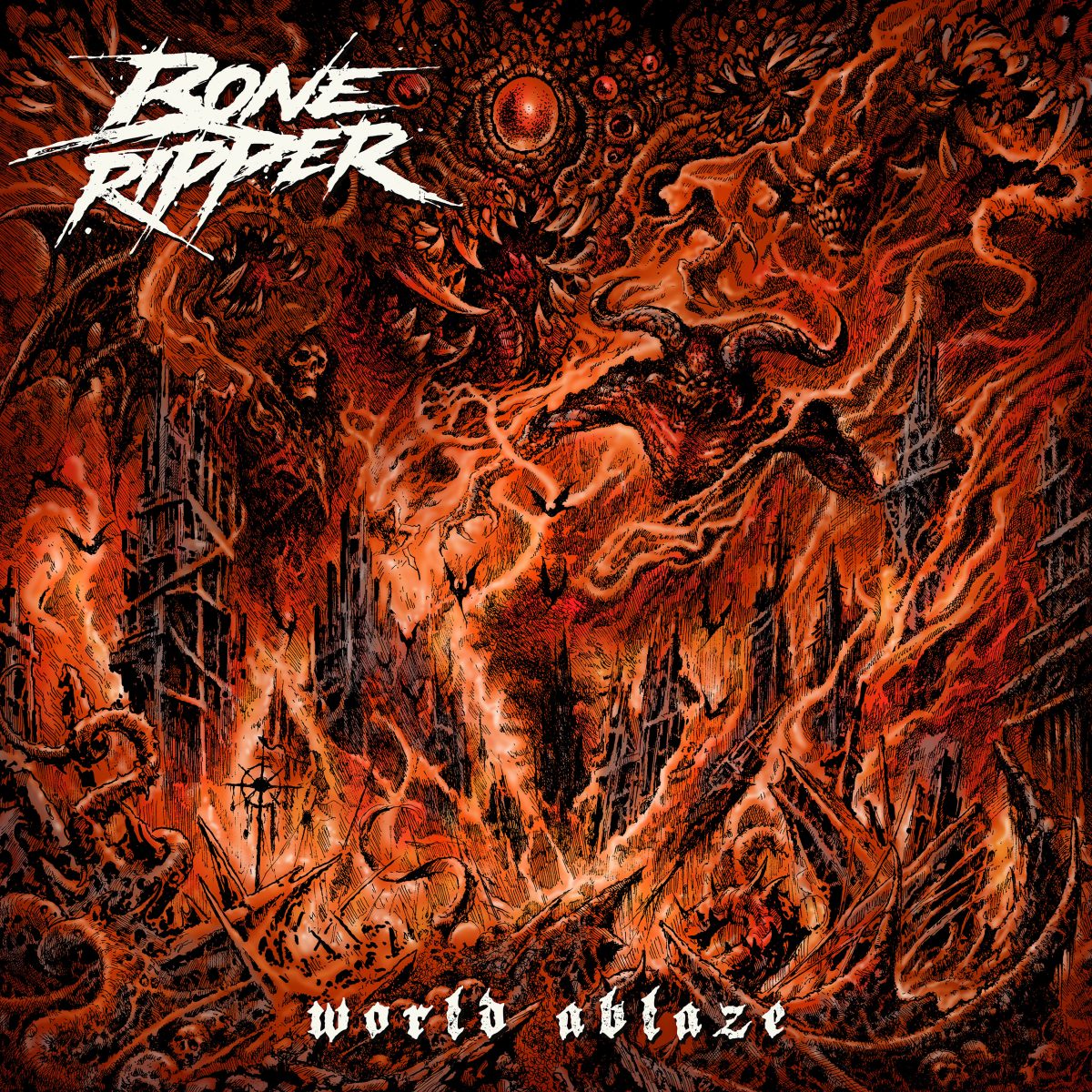 Das Cover für „World Ablaze“ wurde von Toha Mashudi alias Ahot74 gestaltet.
Es ist eine Darstellung des Titels und des Themas des Albums und zeigt eine Welt, die brennt. Es stellt einfach das dar, was gerade in der Welt passiert und sagt ein Untergangsszenario voraus, in dem wir die globale Zerstörung durch Krieg, Klimawandel, Fake News, Diskriminierung, religiöse Extremisten, Hass gegeneinander usw. nicht aufhalten und aufrechterhalten.